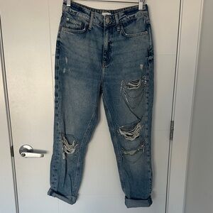 River Island Distressed Boyfriend Jeans w/ Chain Detail